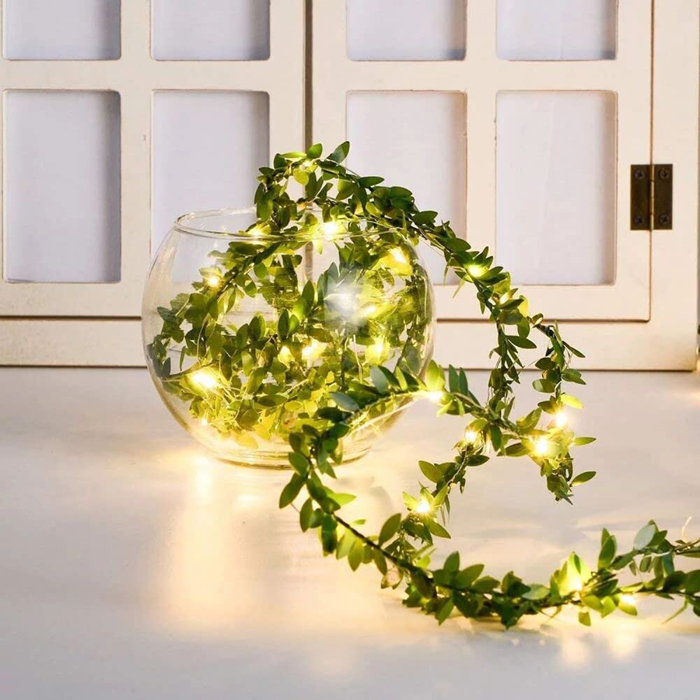 Heuluced Women's Tiny Leaf Artificial Green Leaf Led String Lights, 10M 100Leds String Lights Battery Operated Vine Fairy String Lights Hanging Garland Copper Light Strings For Home Indoor Decor