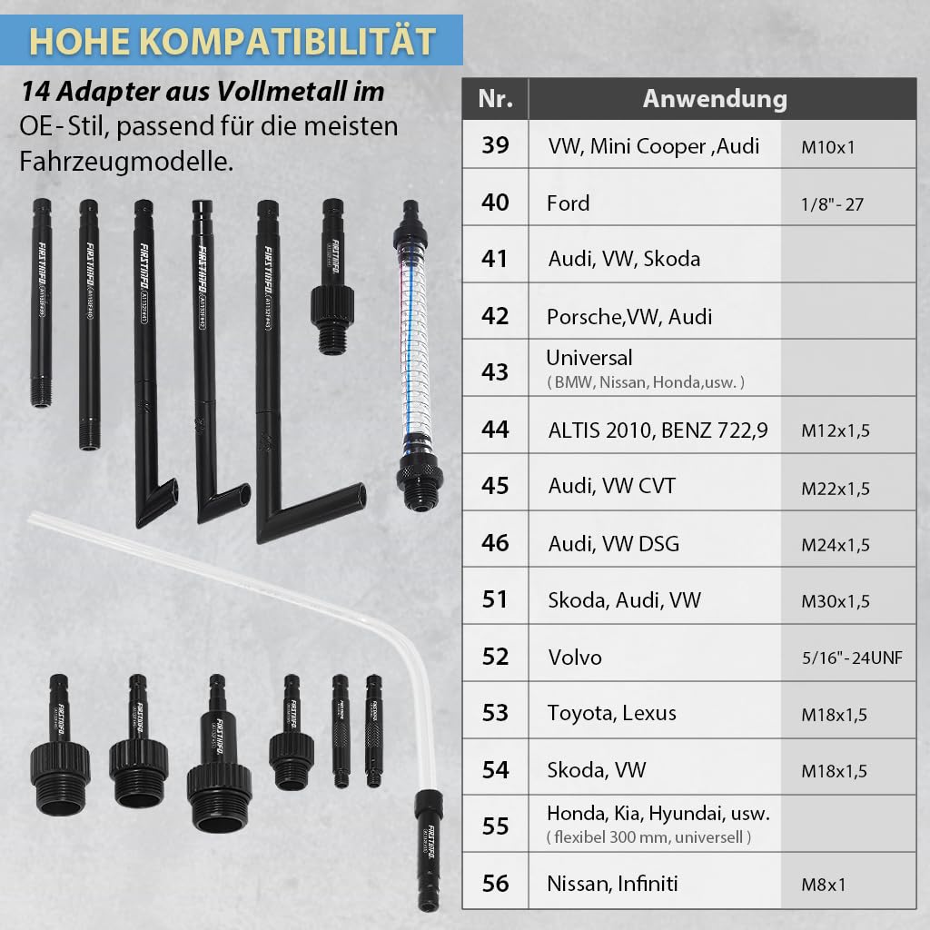 FIRSTINFO 10L Pneumatisches ATF Getriebeöl Befüll- und Absauggerät, 2-in-1 Getriebeöl Wechselgerät mit 14 ATF Adaptern, Druckluft Ölfüllgerät für Automatikgetriebe Werkstatt A1135NEU