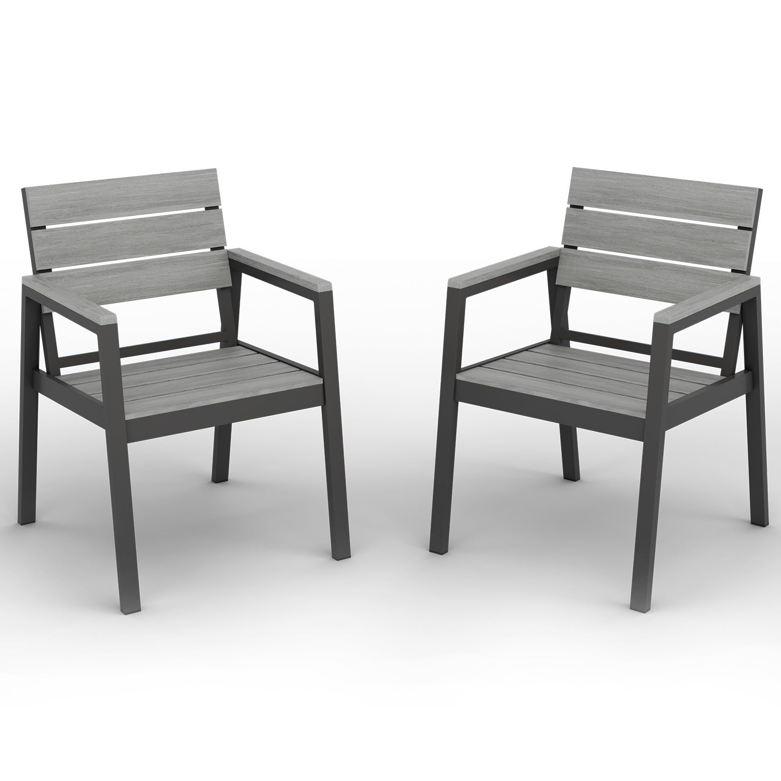 Devoko Sedie da Giardino Set di 2, Sedie da Esterno Alluminio Resistenti e Impermeabili con Finitura a Vena di Legno, Seduta di Dimensione Maggiorata che Supporta 160 kg, Facili da Pulire, Grigio