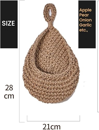 Miniatura 1 de 3 cestas colgantes de pared, canasta colgante ecológica de yute de algodón, organizador de frutas y verduras de lino, contenedor colgante de lágrima