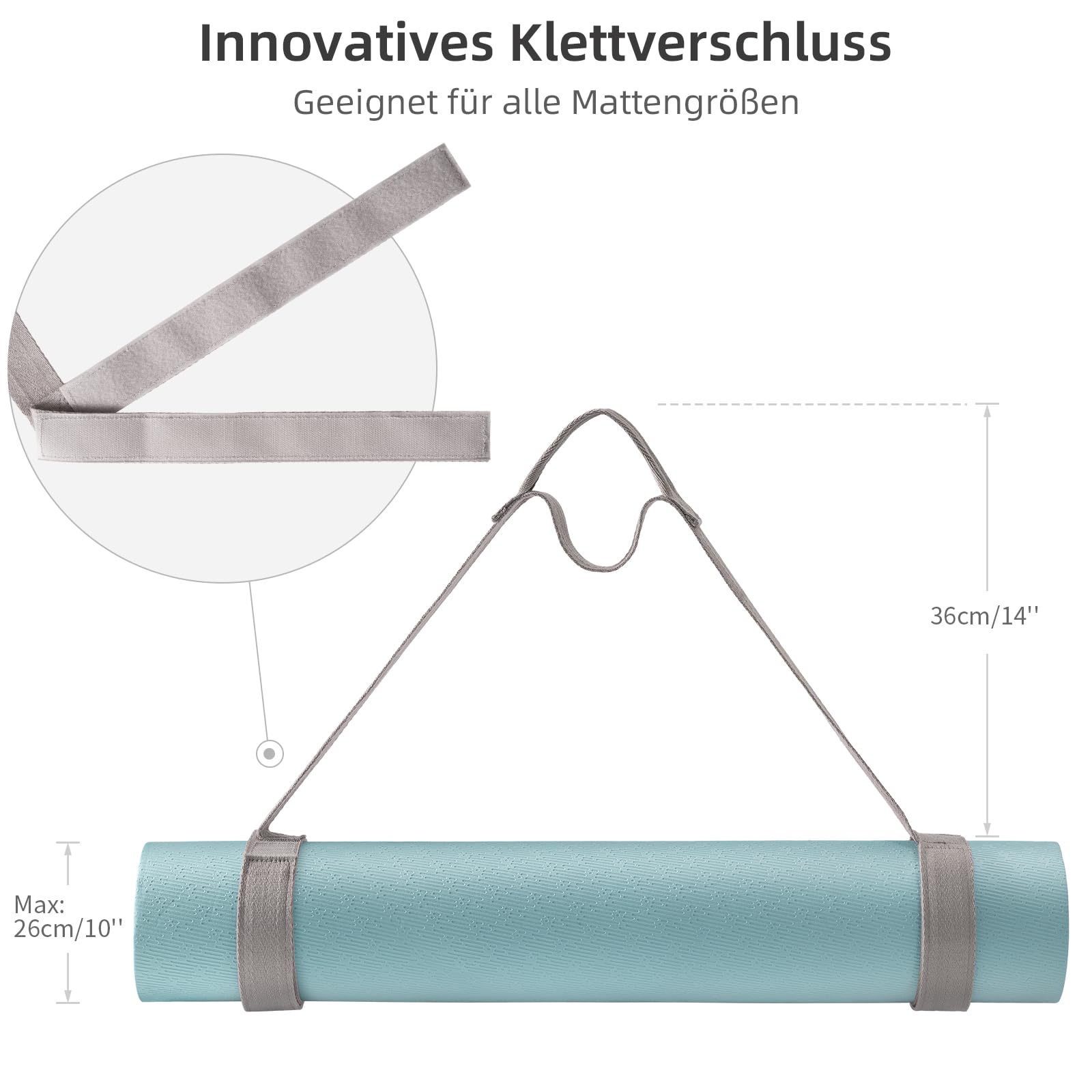 Trilancer Anpassbarer Yogamattengurt mit Klettverschluss, Yoga-Mattenhalterung, zum Tragen, Verstauen und Organisieren von Yogamatten aller Größen– Matte nicht inklusive