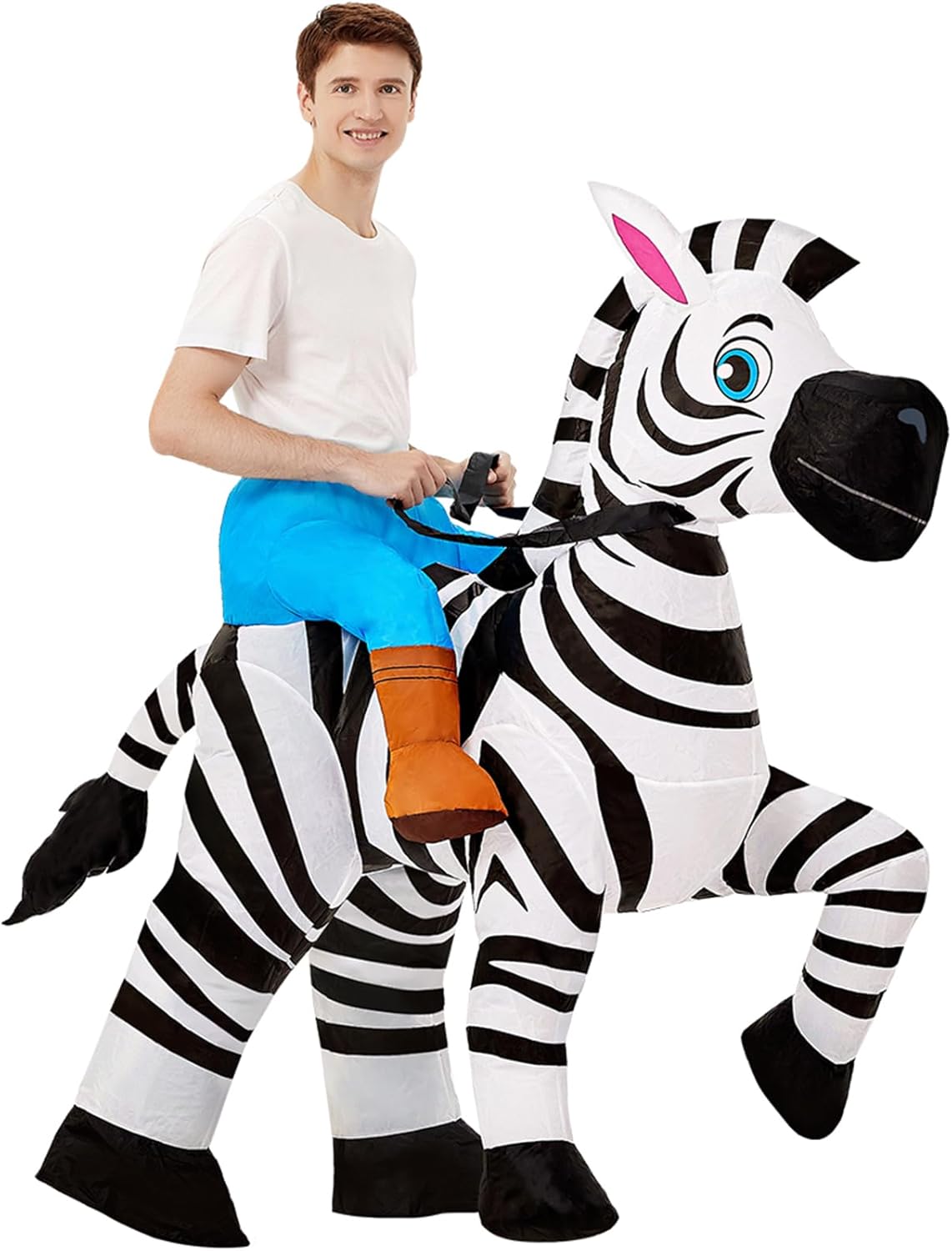 Inflatable Zebra Costume Blow Up Animal Costume Horse Suit for Party Parade Cosplay Halloween Suit