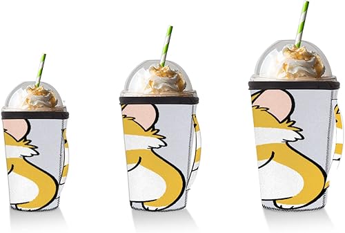 Miniatura 1 de Juego de 3 paquetes de fundas reutilizables de neopreno para taza de café caliente y helado, diseño de dibujos animados Corgi (16, 24, 32 onzas)