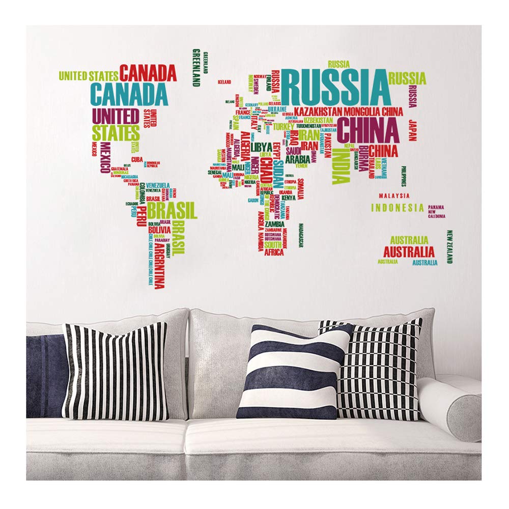 Ambiance Sticker Wall Sticker World Map with Country Names Wall Sticker for Baby, Children's Room and Living Room – H85 x L140 cm