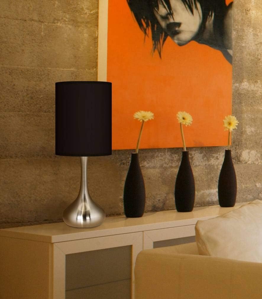 Droplet 23 1/2" High Small Modern Accent Table Lamp Silver Brushed Nickel Finish Metal Single All Black Shade Living Room Bedroom Bedside Nightstand House Office Home Reading Kitchen