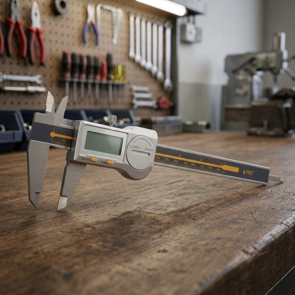 Calibro digitale impermeabile IP67, Vernier industriale in acciaio inossidabile con risoluzione di 0,01 mm, ampio display a LED, conversione mm/pollici per esterno interno