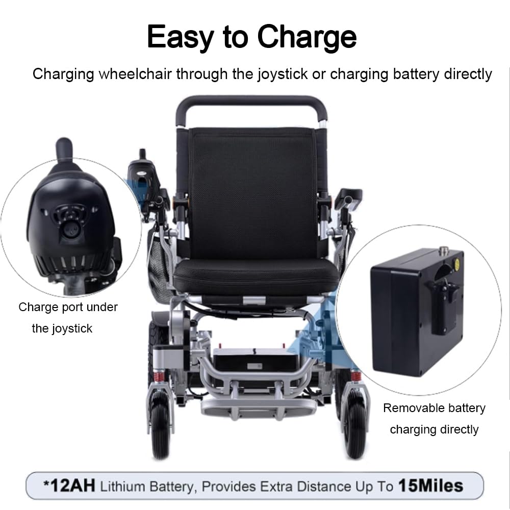Silla de ruedas eléctrica motorizada para adultos - Todo terreno, motor 500W, ligera plegable - Ayuda de movilidad a distancia, 1 batería litio-ión, solo 28.2kg