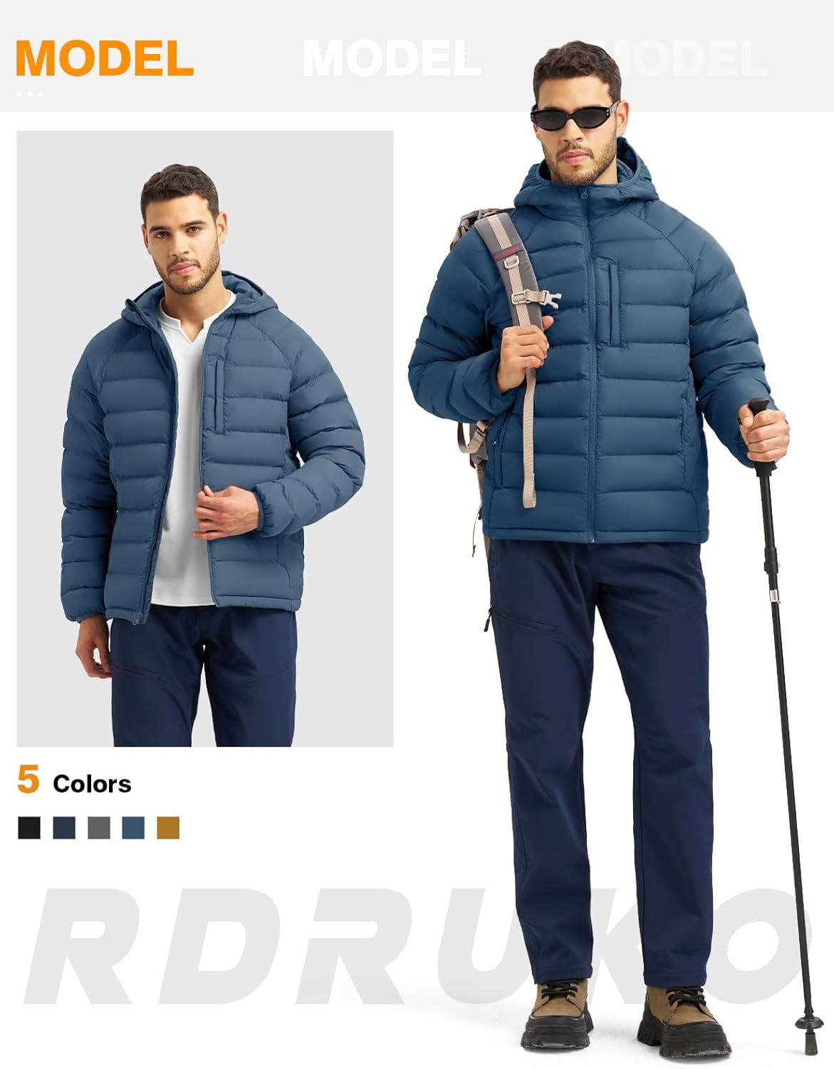 Rdruko Men's Puffer Jacket With Hood Winter Water-Resistan Casual Warm Coat Insulated for Hiking Travel - Image 7
