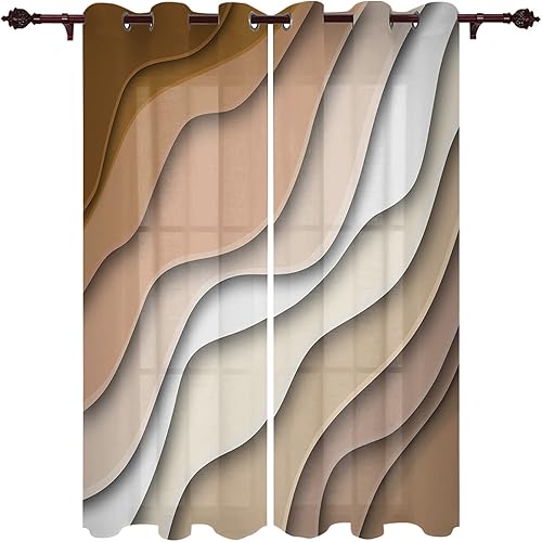 Miniatura 7 de Curtains Panels for Kitchen Modern Abstract Geometric Brown Gradient Window Curtains Light Filtering Grommet Top Drapes for Bedroom Closet-Set of 2