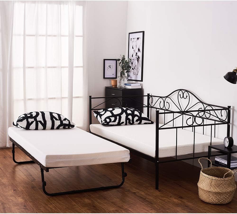 Panana 2 Styles Metal Bed Frame Day Bed 3ft Single Sofa Guest Bed Black