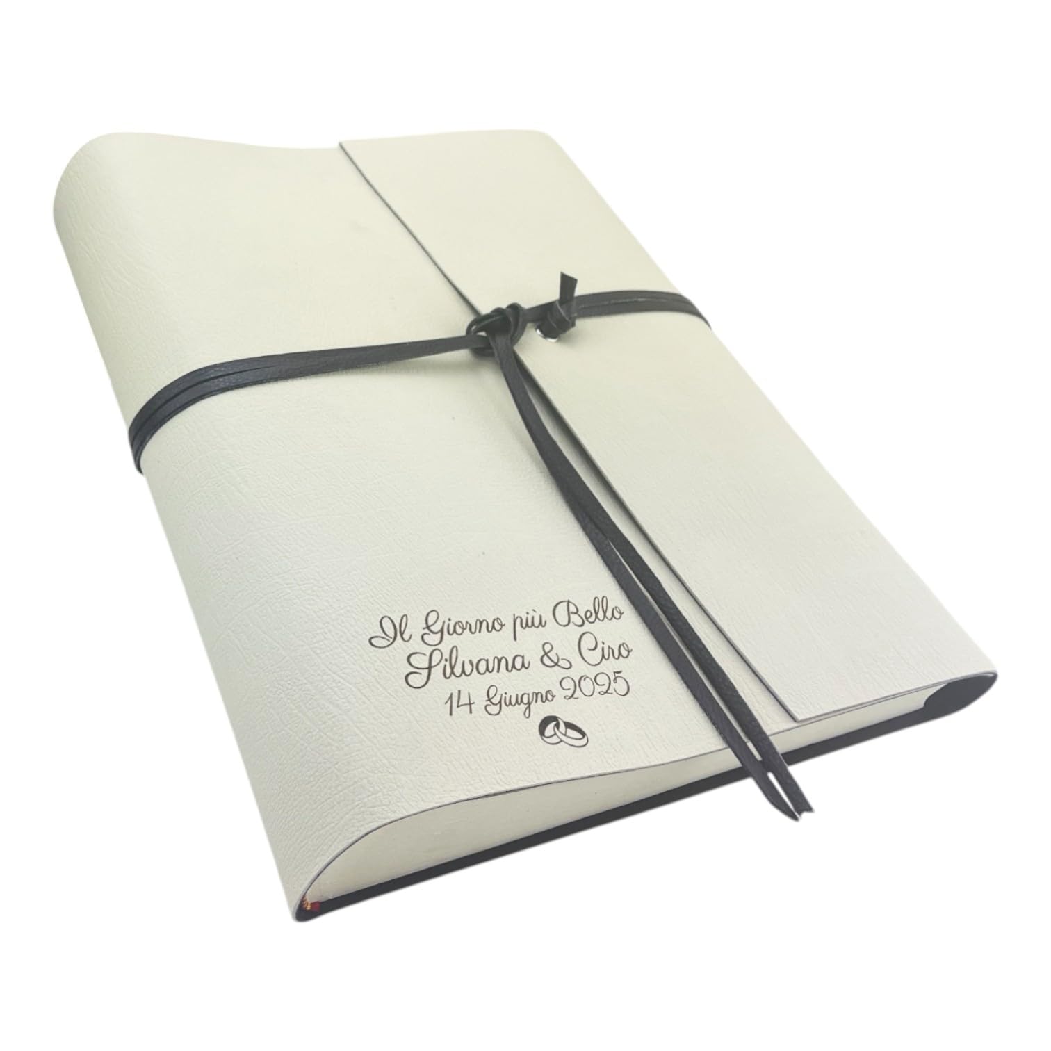 Album photo fait main TriVin Art, en simili cuir bicolore, personnalisable avec 3 lignes + symbole, classique avec papier de soie Cadeau d'anniversaire Mariage (Crème-Marron/Personnalisé)
