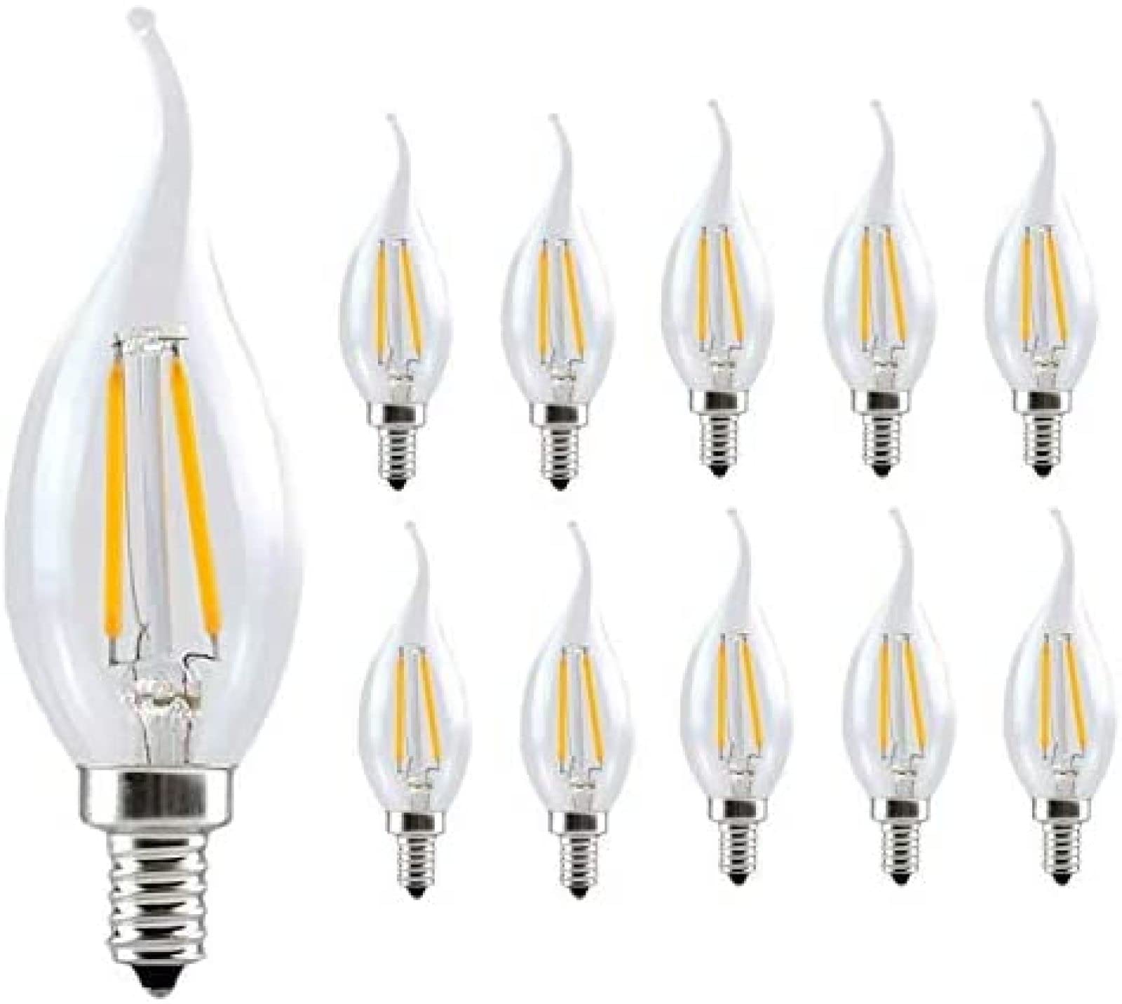 Lampadina LED Portacandele E12 10Pcs Lampadina Edison Dimmerabile 4W 450 Lumen Lampadina A Candela Standard E12 Lampadina Equivalente A 40W, Dispositivo Luminoso Per Decorazione Caffè,Bianco Caldo