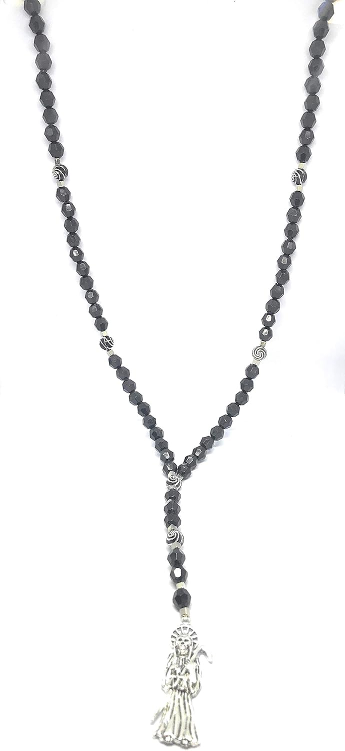 Chavarrieta Black Santa Muerte necklace rosary style. - Image 3