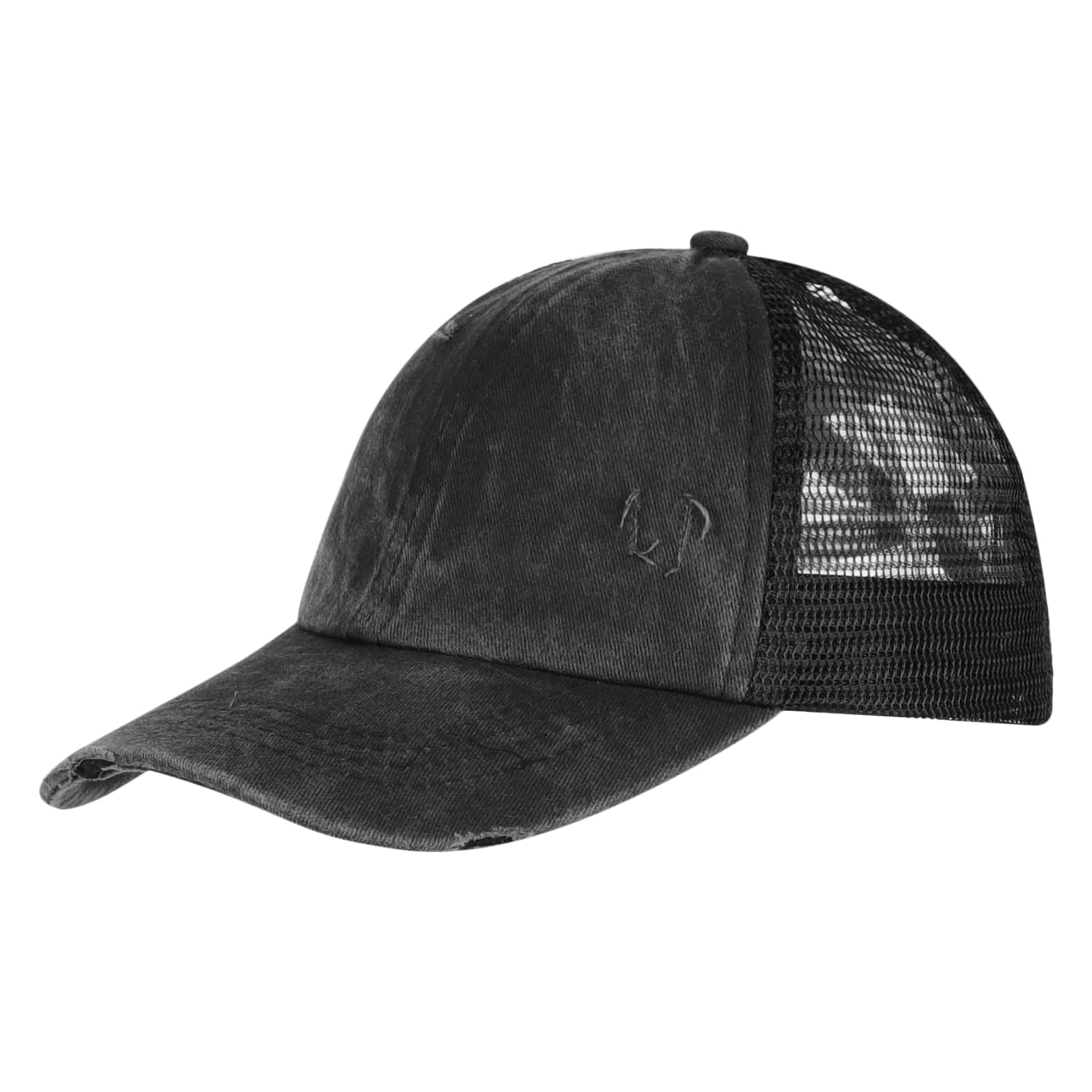 Toddler Baseball Hat With Ponytail Hole - Distressed Washed Adjustable Cap For Girls 3-10 Years, 100% Cotton