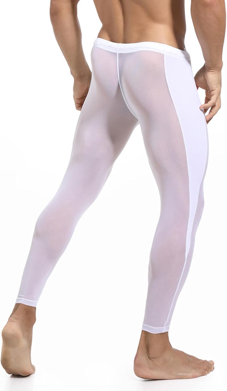 Alvivi Men's Sheer Mesh See Through Compression Pants Thermal Underwear Tights Workout Running Yoga Leggings