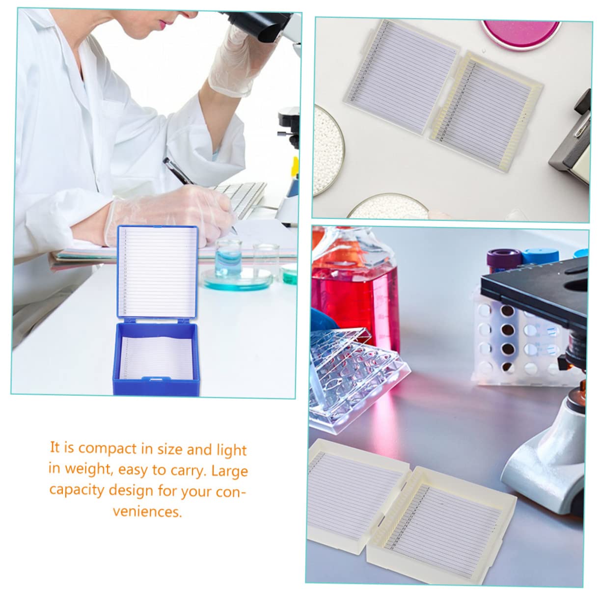CIYODO 3pcs Boxes Slide Box Microscope Slide Sample Containers Slide Lab Microscope Accessories Lab Samples Organizer Specimens Storage Case para Guardar Laboratory Supply Trays White Abs