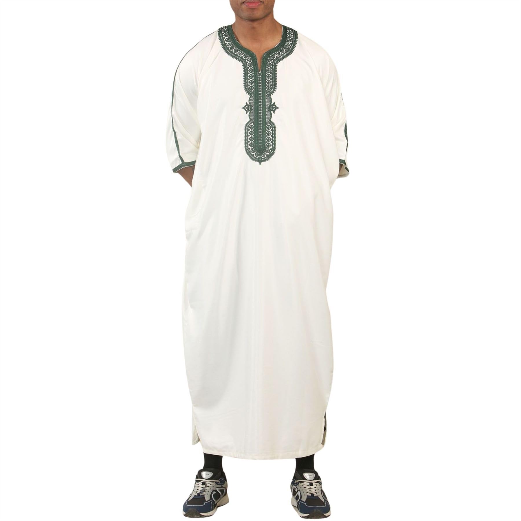 Thobez Men's Moroccan Thobe Gandoura Short Sleeve Jubba Kaftan White Size 54R