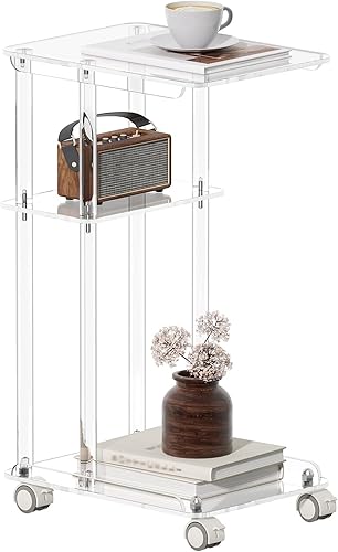 Miniatura 1 de HMYHUM Mesa de acrílico en forma de C con ruedas, mesa auxiliar transparente para sofá, sala de estar, dormitorio, mesa deslizante debajo del sofá