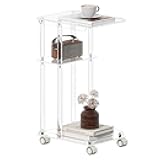 HMYHUM Acrylic C Shaped Table with Wheels, Clear Rolling Side/End Table for Couch, Living Room, Bedroom, Slide Under Sofa Table for Small Spaces, 15.6