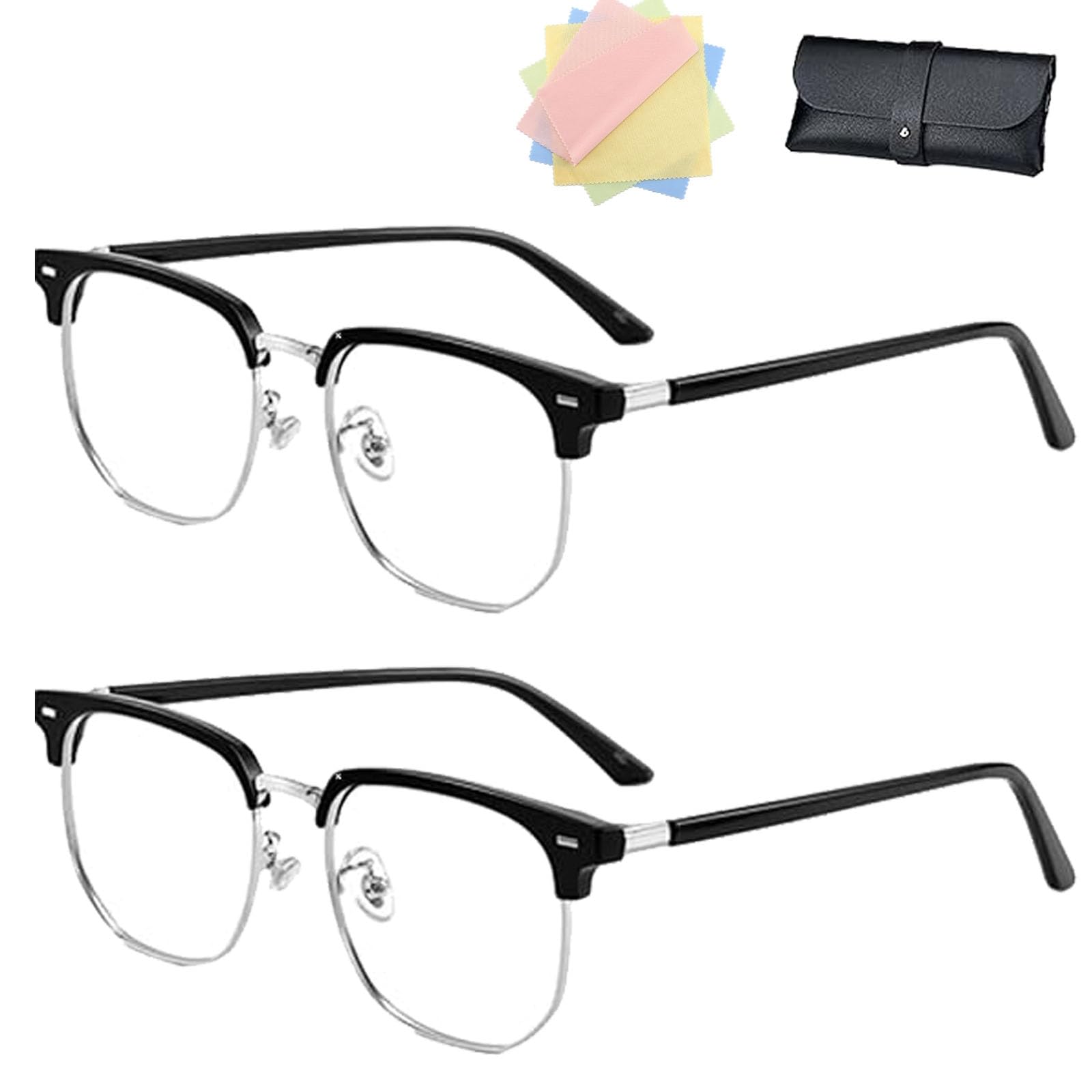DPKSML Auto Focus Glasses, Glasses Self Adjusting, Half Frame Anti Blue Light Auto Focus Reading Glasses for Men Women (2pcs Black,Auto Zoom)