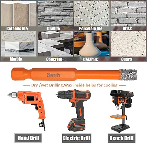 Miniatura 4 de Juego de 2 brocas de diamante para azulejos de porcelana, vástago hexagonal de 14 de pulgada y 0.236 in, cambio rápido, taladro de diamante seco,