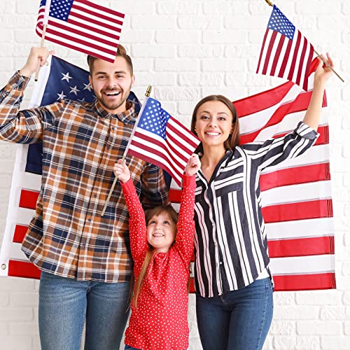 Image of Shimeyao 300 Pack 8 x 12 Inch Small American Flags on Stick, 250th Anniversary Mini Handheld Flags Stick with Solid Wooden Pole Safety Spear Tip for 4th of July Patriotic Independence Veterans Day