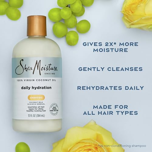 SheaMoisture Daily Hydration Shampoo for All Hair Types 100% Virgin Coconut Oil Sulfate-Free, 13 Oz