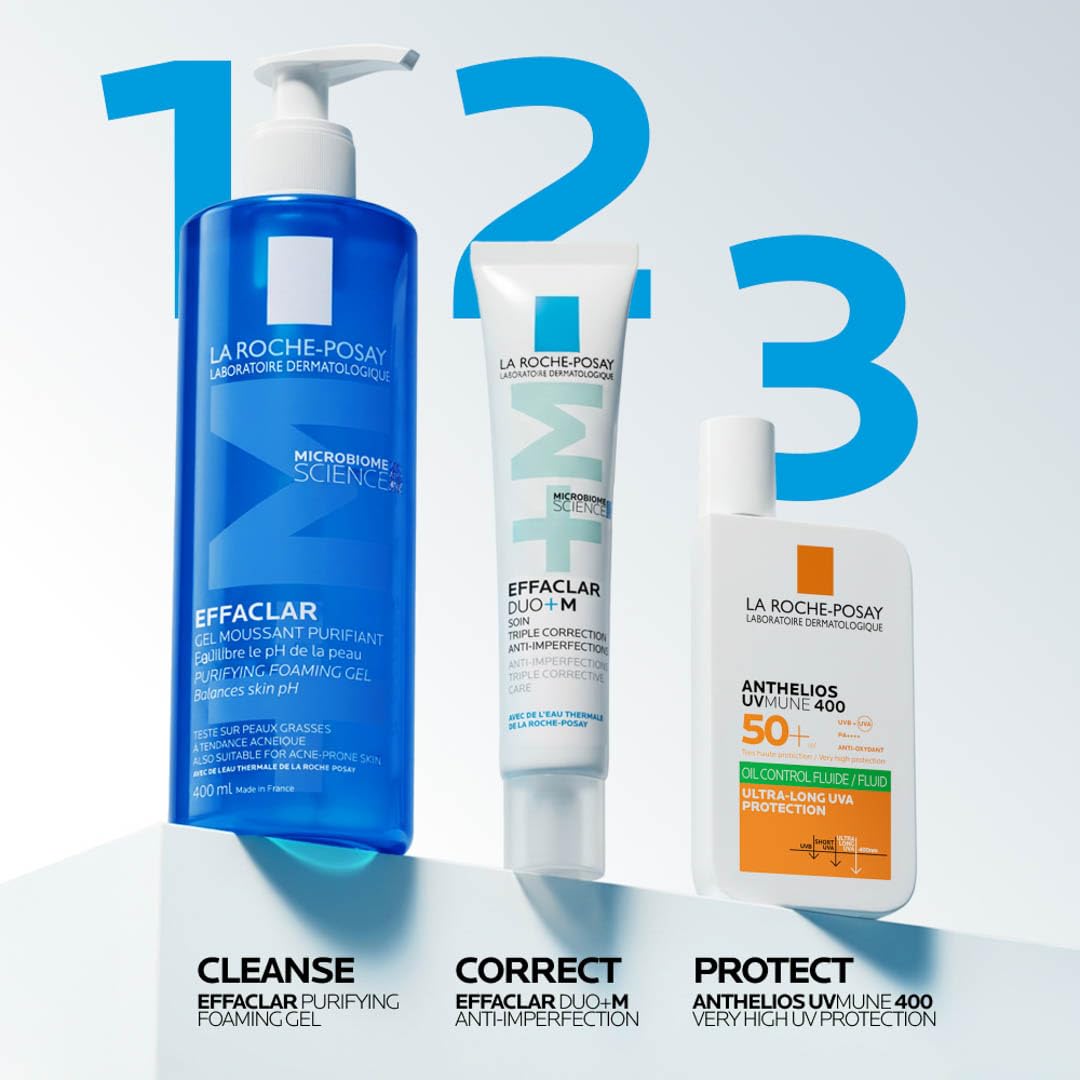 La Roche Posay Effaclar, Gel Detergente Schiumogeno, Per Pelli a Tendenza Acneica, Azione Purificante, Rimuove Sebo e Impurità + Routine Correlate a Questo Prodotto