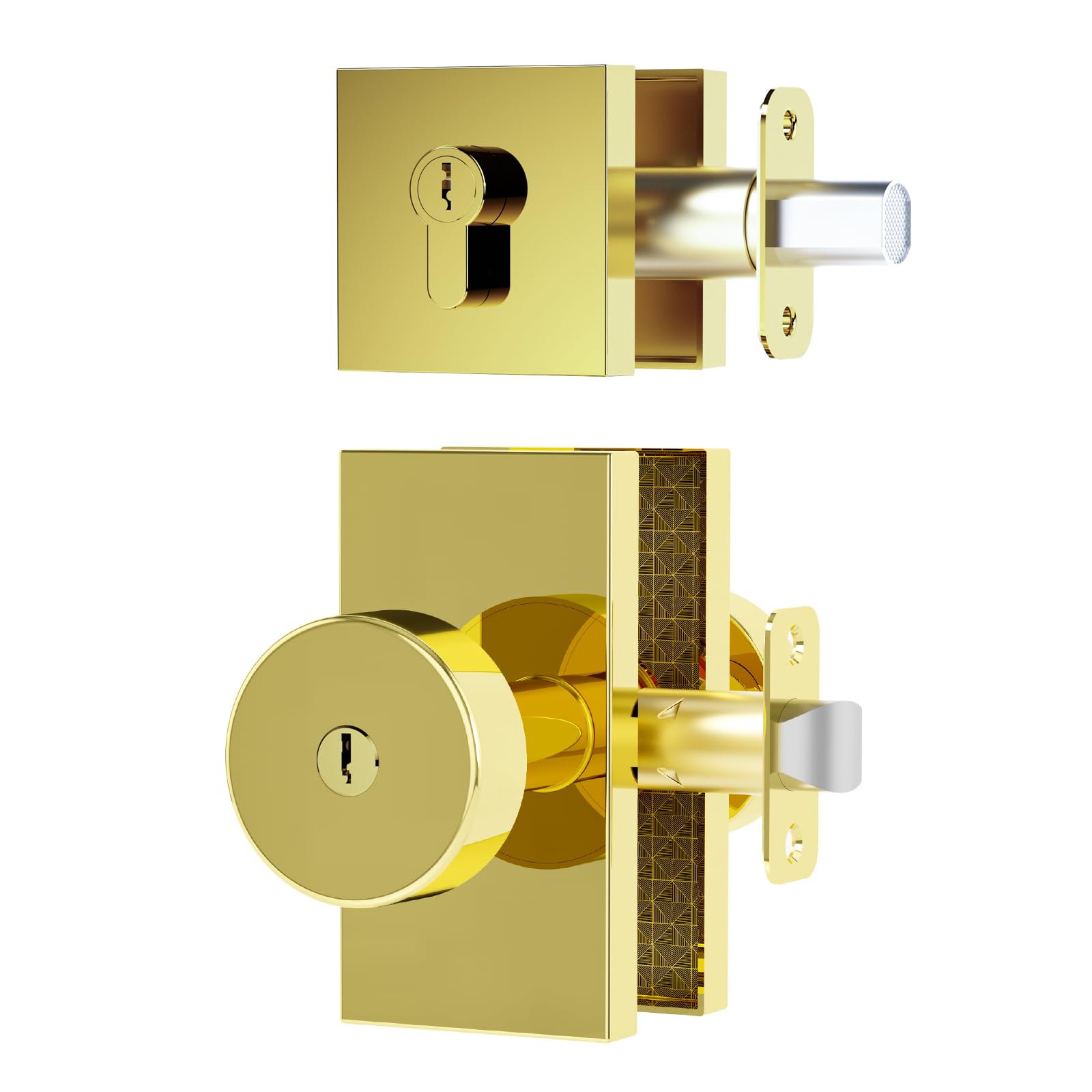 Satin Brass Privacy Door Knob with Lock -28