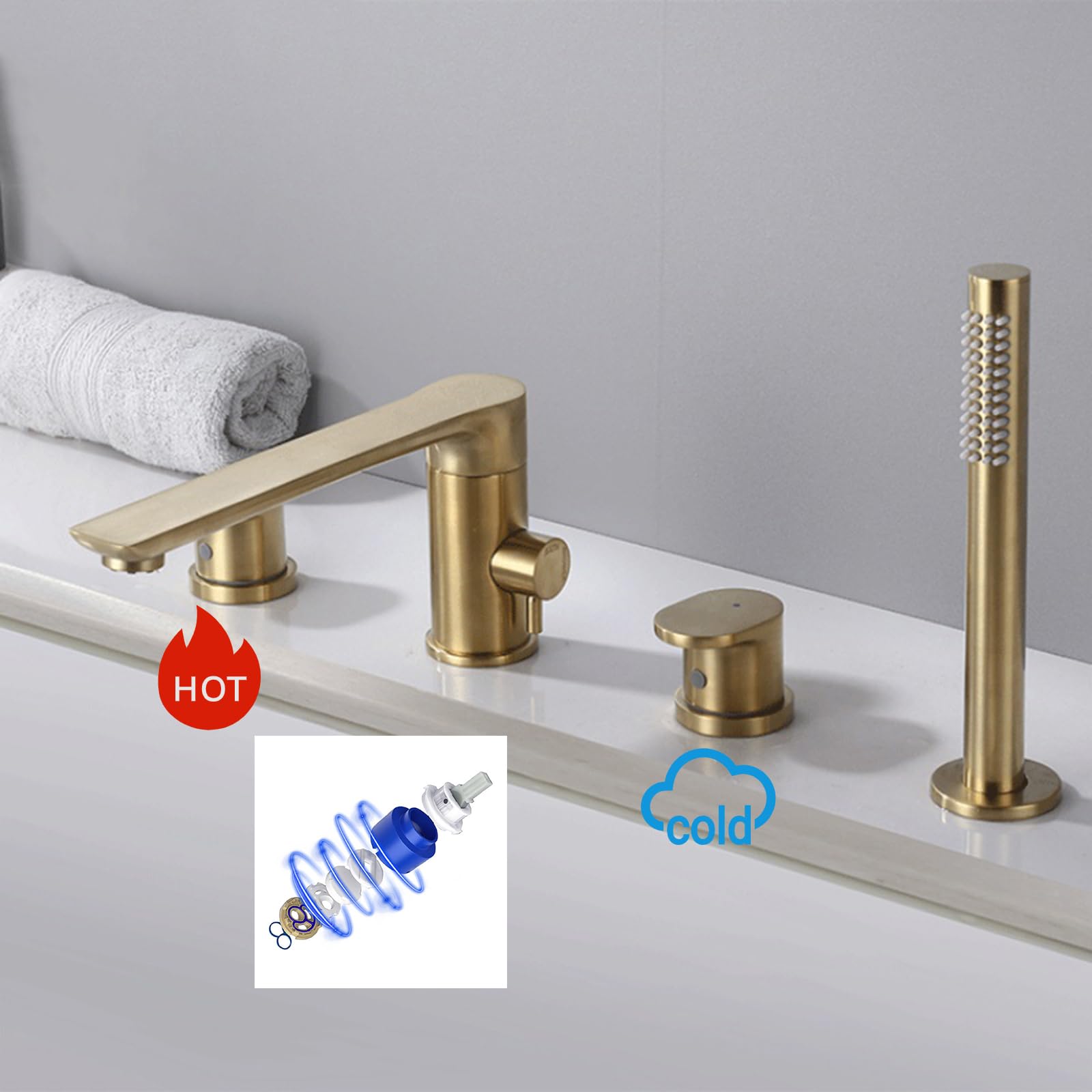 Grifo Mezclador de Bañera Y Ducha de 4 Orificios con Rotación de 360° para Agua Caliente Y Fría de Latón Color Negro
