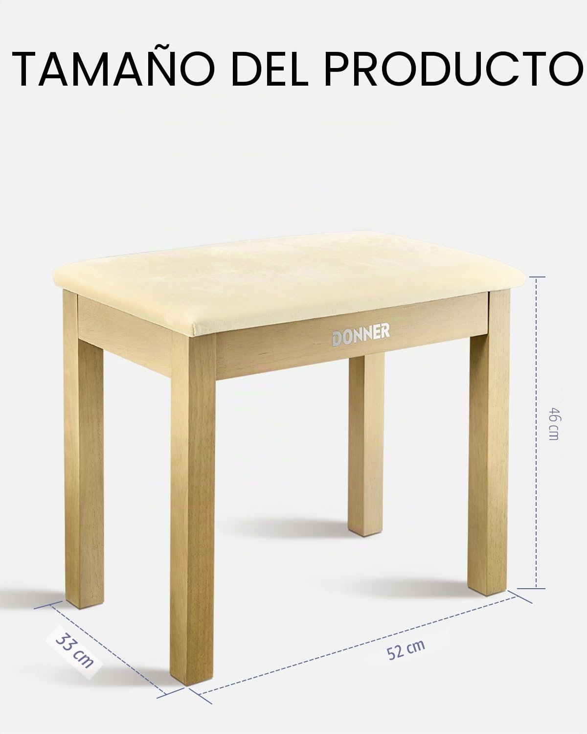 Donner Piano Banco con Almacenamiento, Madera Maciza Teclado Banco Piano Librería Taburete Silla Asiento con Cojín de Gamuza de Alta Densidad, Color Madera Clara