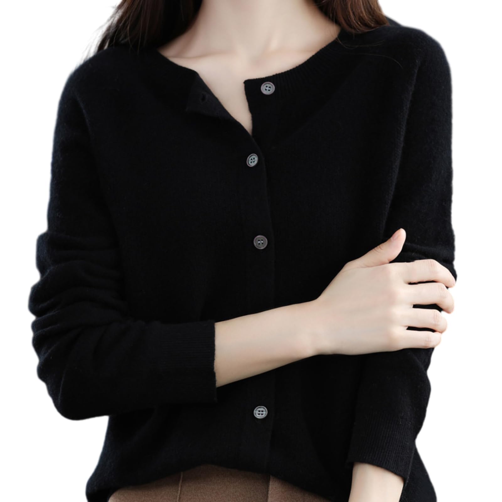 OrDobo Strickjacke Für Damen - Langarm-Strickjacke, Frühling Und Herbst, O-Ausschnitt, Warme Oberteile, Pullover, Strickmantel, Lässig, Einfach, Für Die Tägliche Bürokleidung, Schwarz, L