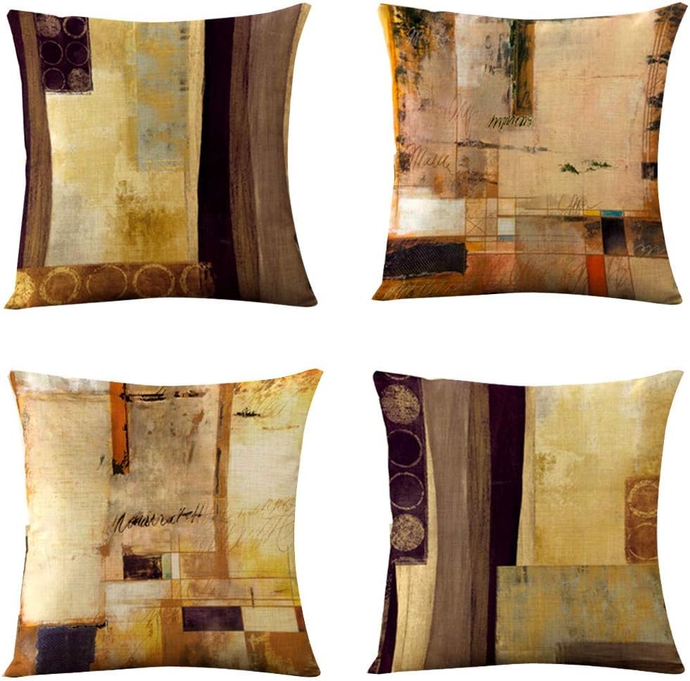WOMHOPE Set of 4 Modern Vintage Geometric Decorative Throw Pillow Covers Pillow Cases Cushion Cases 18 x 18 Inch for Living Room, Couch and Bed (Blocks)