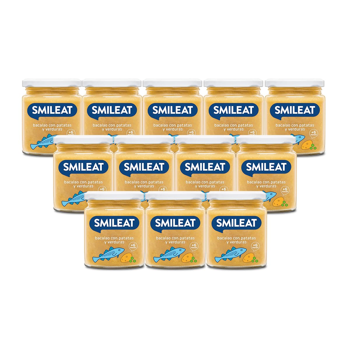 Smileat Tarrito de Bacalao con Patata y Verduras Ecológicas para Bebés 6 Meses Pack 12x230 g