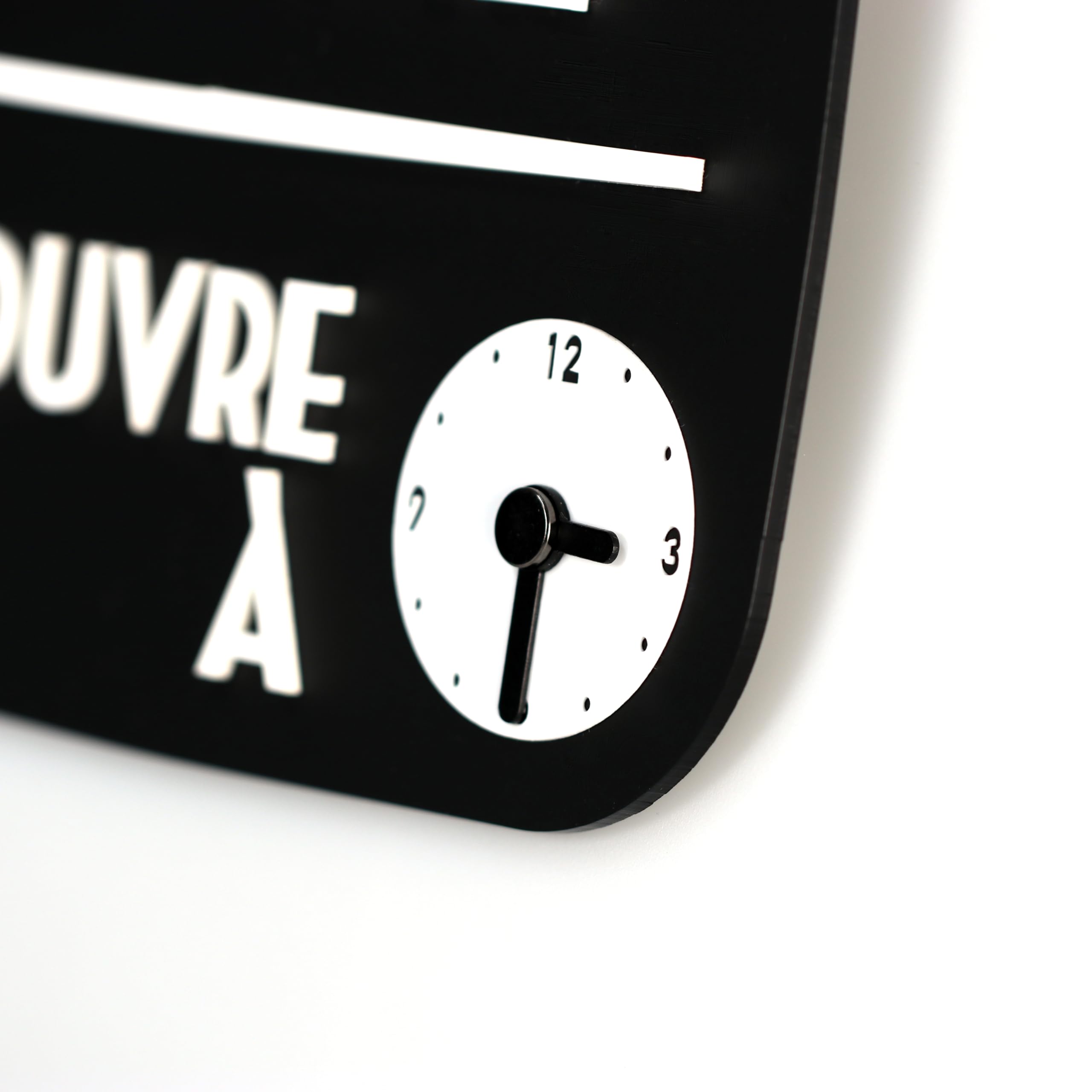 Panneau Ouvert Fermé Je reviens de suite avec Ventouse, vintage Retro - Horaire ouverture magasin modifiable avec Cadran à Aiguilles (Noir, Français)