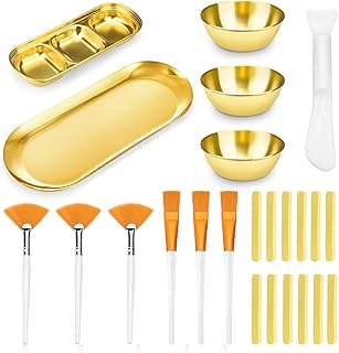 Juego de 24 cuencos y cepillos faciales para suministros de esteticista, cepillo plano y abanico para facial con cuencos...
