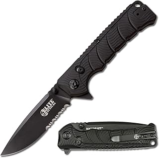 Elite Tactical - Manual Folding Knife w/D.L.M. - Backdraft - Partially Serrated Blade, 8Cr13 Steel, Ball Bearing Pivot, Nylon Fiber Handle w/Reversible Deep Carry Pocket Clip, EDC, ET-FDR011BKS