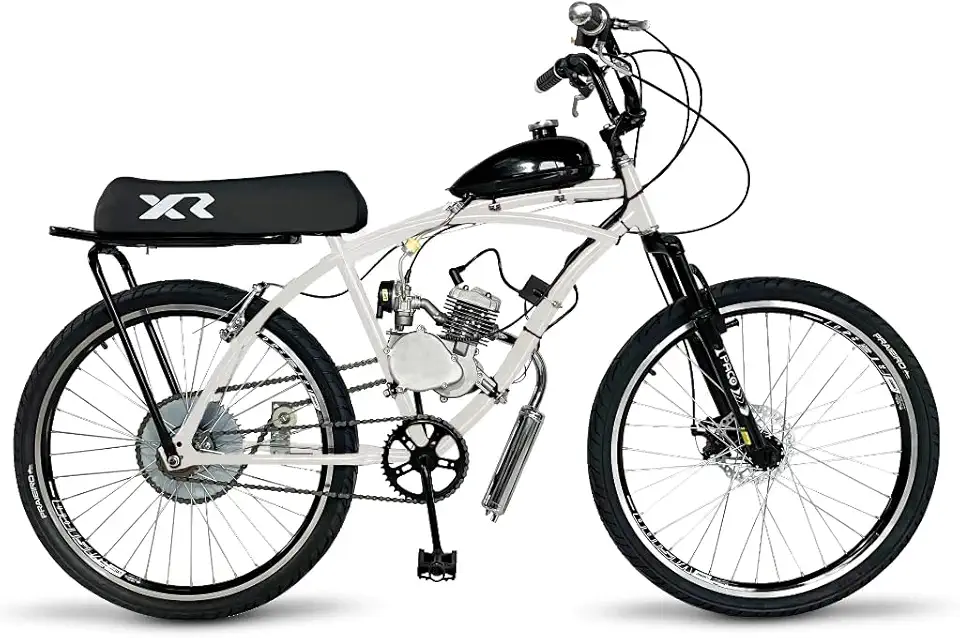 Bicicleta Motorizada 80cc Aro 26 Modelo Caiçara com Kit Banco XR, Suspensão Dianteira, Freio a Disco, Motor 2 Tempos, Completa