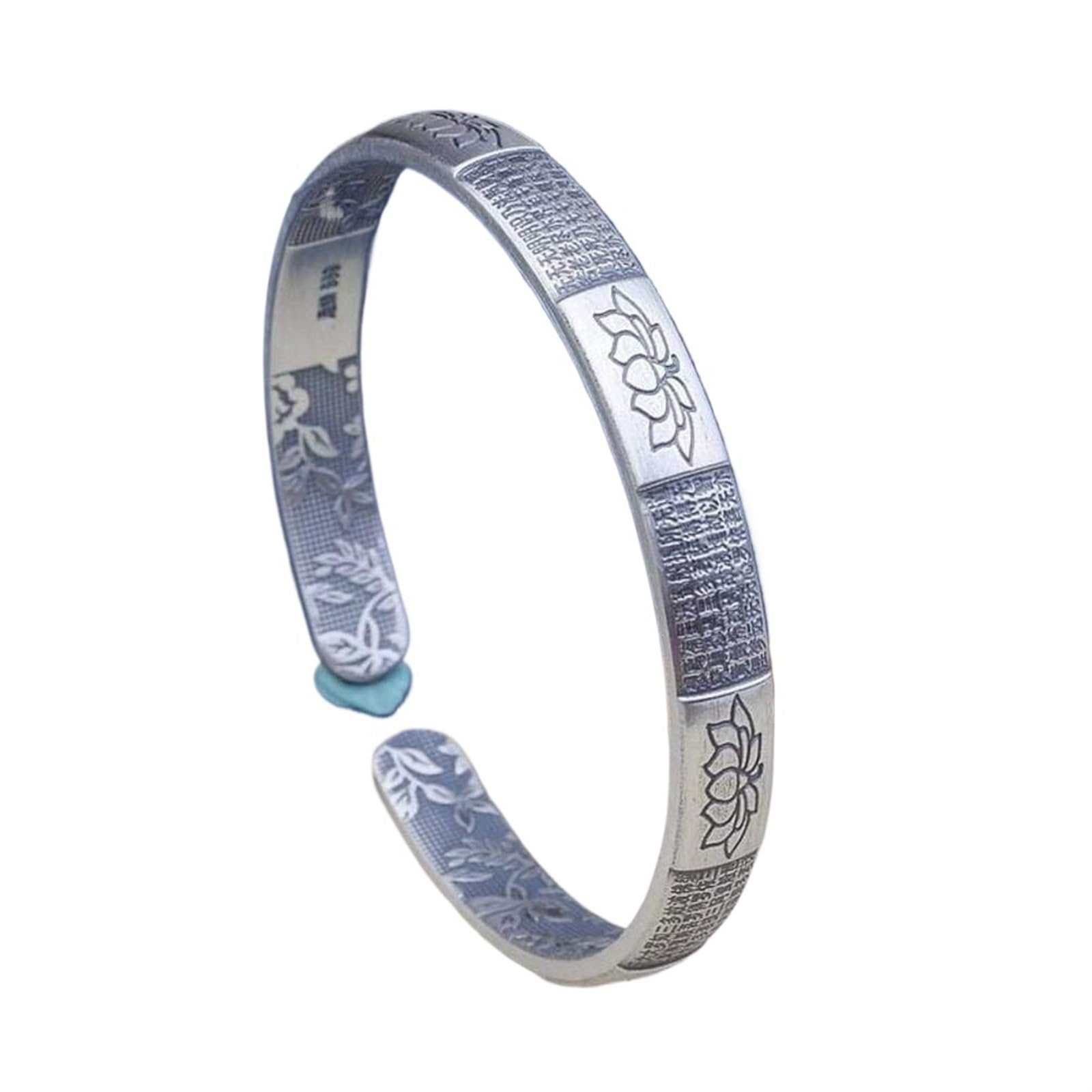 Bracciale in argento, bracciale rigido alla moda, braccialetto in argento 999 con detti buddisti Bracciale aperto femminile buddista Zen us Bracciale in argento Come mostrato i braccialetti possono es