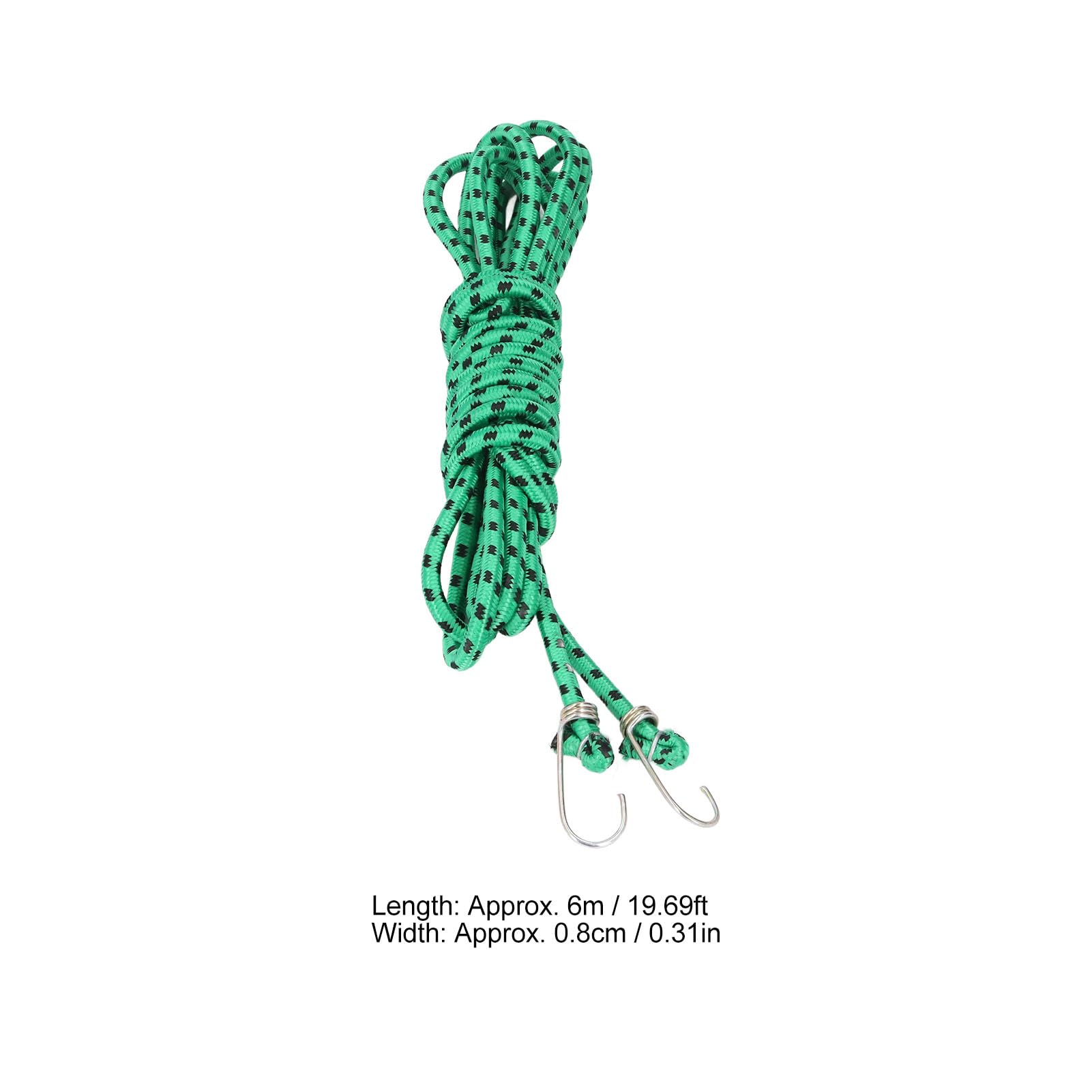 Corda elastica da 5 pezzi da 20 piedi, corda elastica in gomma ispessita verde con ganci resistenti, fissaggio sicuro per teloni, mobili e bagagli, ganci rivestiti per uso interno