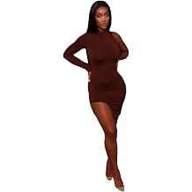 BYDIVA Classy One Shoulder Long Sleeve Bodycon Side Slit Party Dresses Clubwear