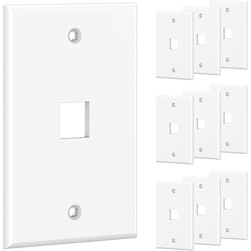 [UL Listed] Cable Matters 10-Pack Low Profile 1-Port Keystone Wall Plate | RJ45 Wall Plate, for Keystone Jacks, White