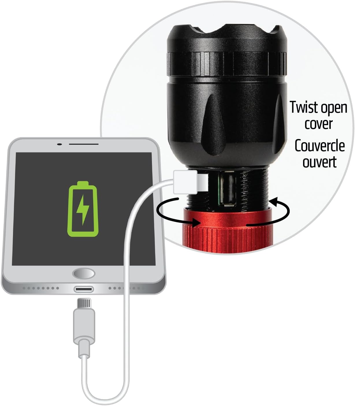 Dorcy 10-in. 2,000-Lumen USB Rechargeable Flashlight with Powerbank, Black (41-4328)