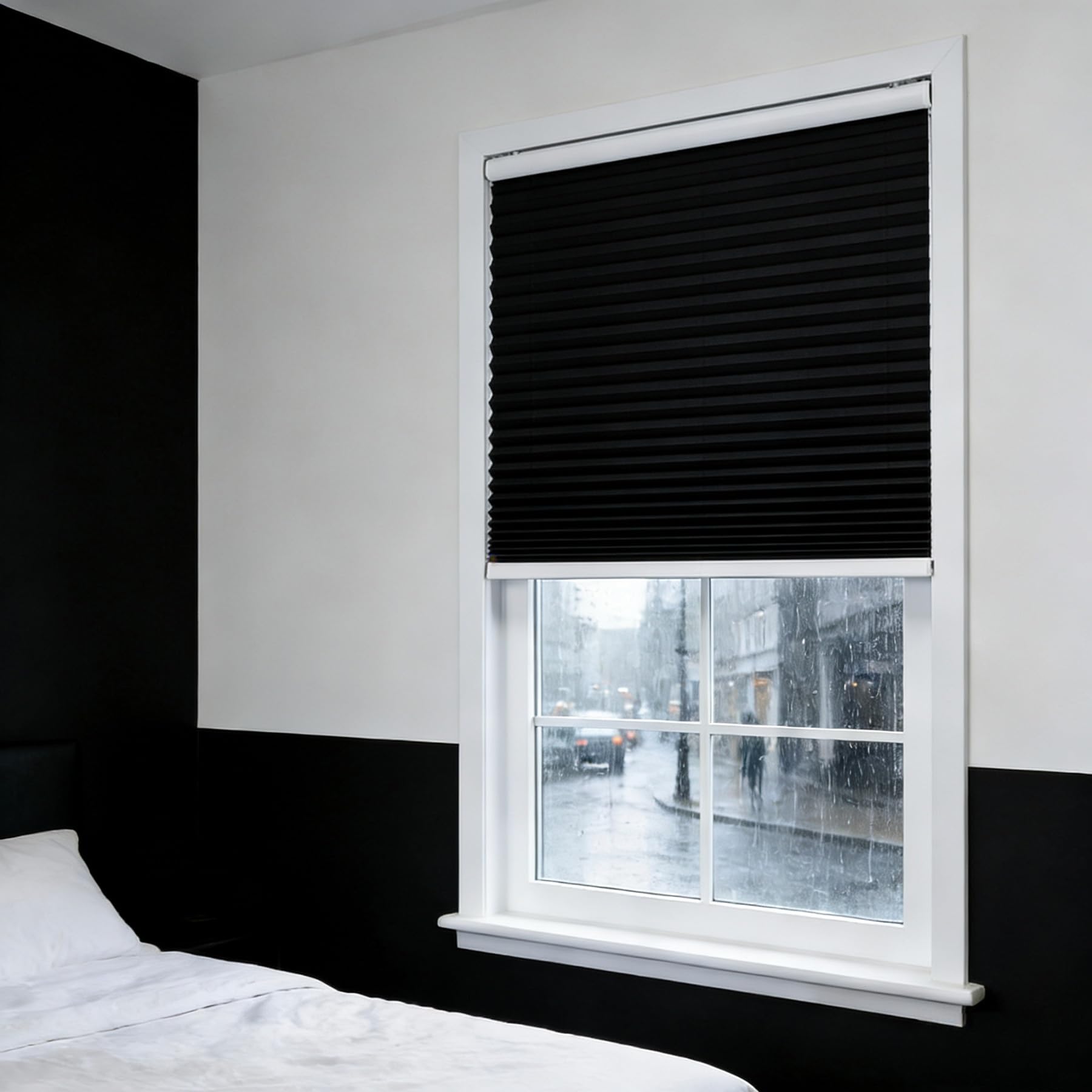 Store plissé opaque 40x70 cm noir pour fenêtre de chambre et salon