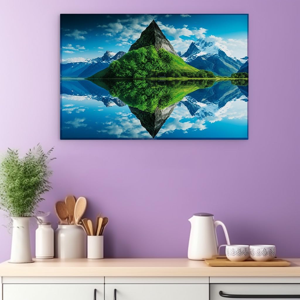 Canvas for Living room. Majestic Mountains and Mirrored Waters: A Portrait of Peaceful Serenity, 27 x 18 inch Canvas Wall Art - Contemporary Masterpieces - Modern Home Decor - 69x46 cm (27x18 inch)