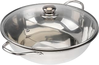 304 Stainless Steel Hot Pot with Lid, 30cm Dual Section Induction Cooker Pot for Home Kitchen Cooking, Chinese Hotpot Partitioned Stockpot for Family Meals