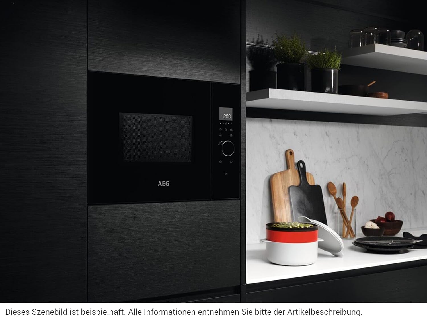 AEG MBE2657SEB Integrated Microwave Oven, LCD Display, Interior Light, Electronic Opening, Defrost Program, 3 Programmable Functions, 900 W, Black, 26 L