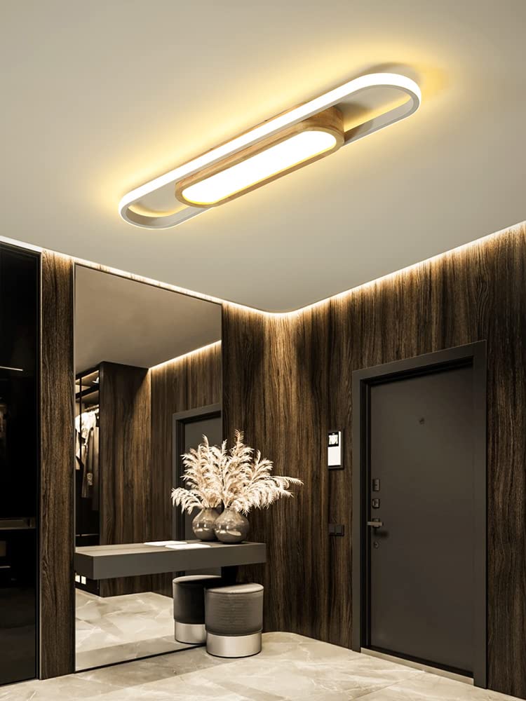 Plafonnier LED Couloir avec Detecteur de Mouvement Induction 3000K lampe de Plafond à Bois Moderne Luminaire de plafond avec capteur de lumière du jour pour Salon Chambre Entrée Garage Balcon (80cm)