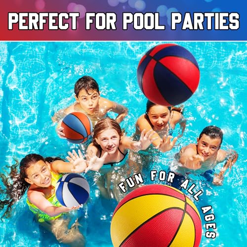 Rubber Mini Basketballs 7 Inch, Size 3 (Pack of 4) - Pool Basketball for Kids in Assorted Colors Indoor & Outdoor, Boys & Girls, for Small Hoops, Game Prizes, Arcade Games, with Pump3
