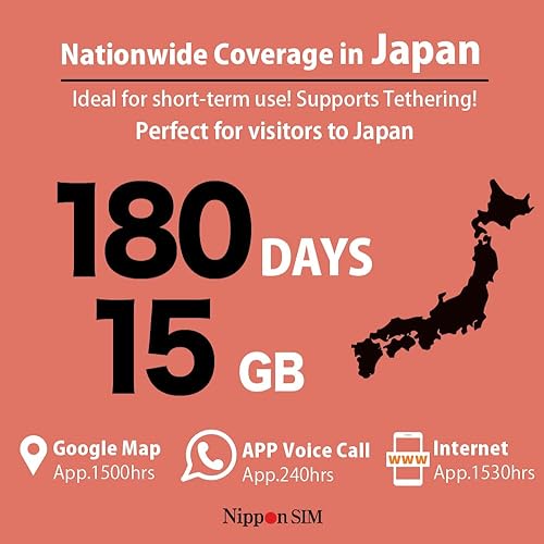 Miniatura 5 de Nippon SIM Para Japón 180 días 15 GB 4G-LTE datos (sin vozSMS) tarjeta SIM 3 en 1 (red Docom) compatible con anclaje, soporte local de Japón, sin